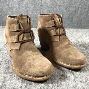 Clarks Boots Womens Size 7 M Brown Suede‎ Ankle Lace Up Block Heel Booties